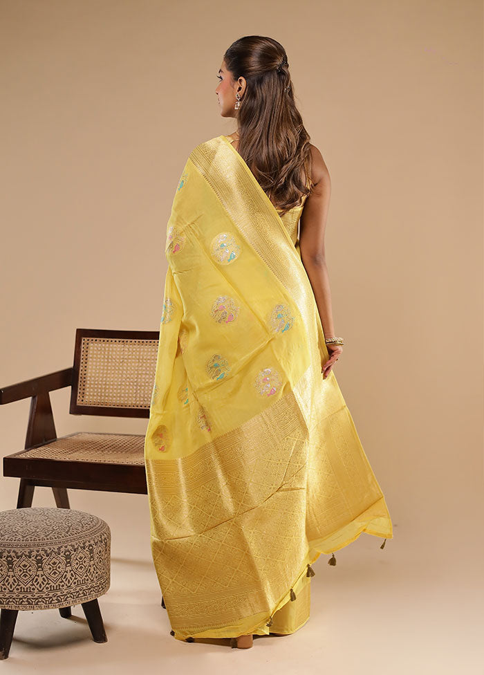 Yellow Tissue Silk Saree With Blouse Piece