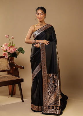 Black Banarasi Silk Saree With Blouse Piece