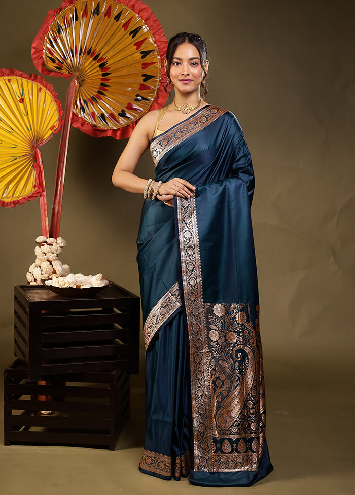 Green Banarasi Silk Saree With Blouse Piece