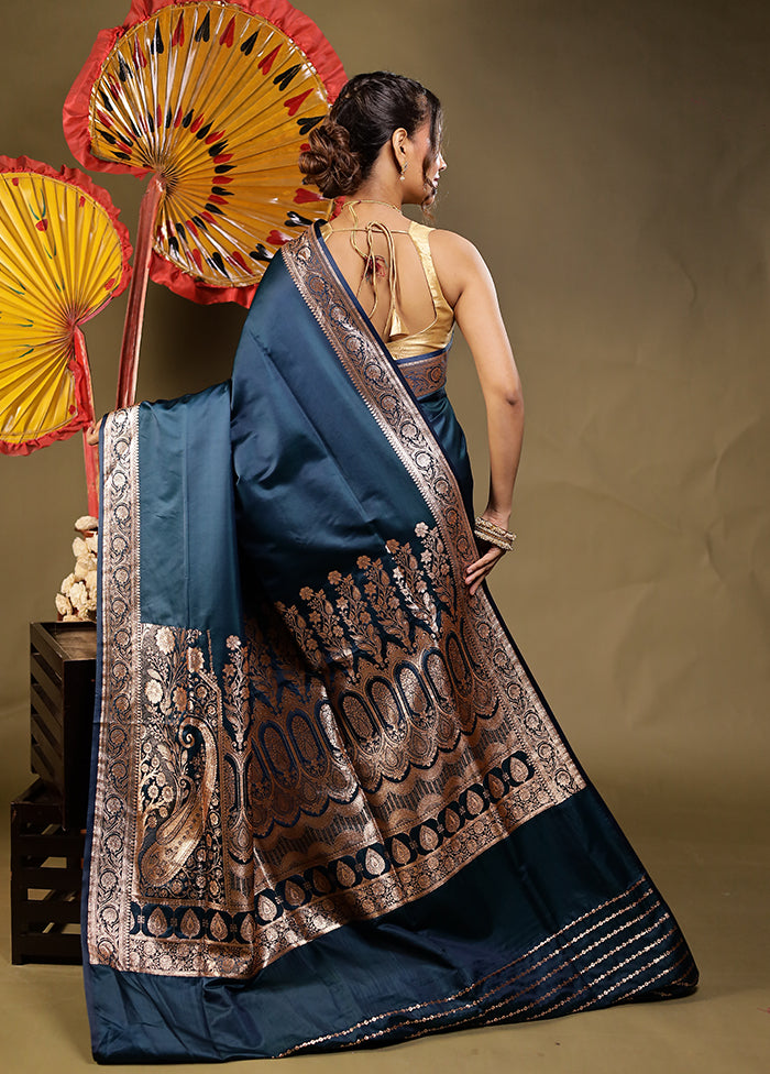 Green Banarasi Silk Saree With Blouse Piece