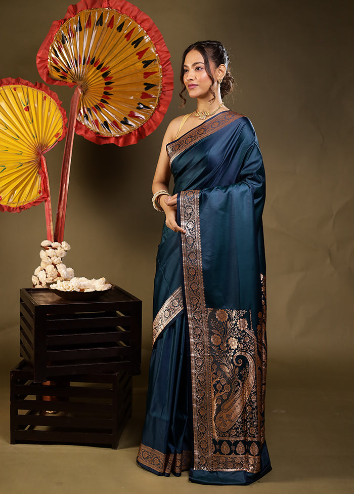 Green Banarasi Silk Saree With Blouse Piece