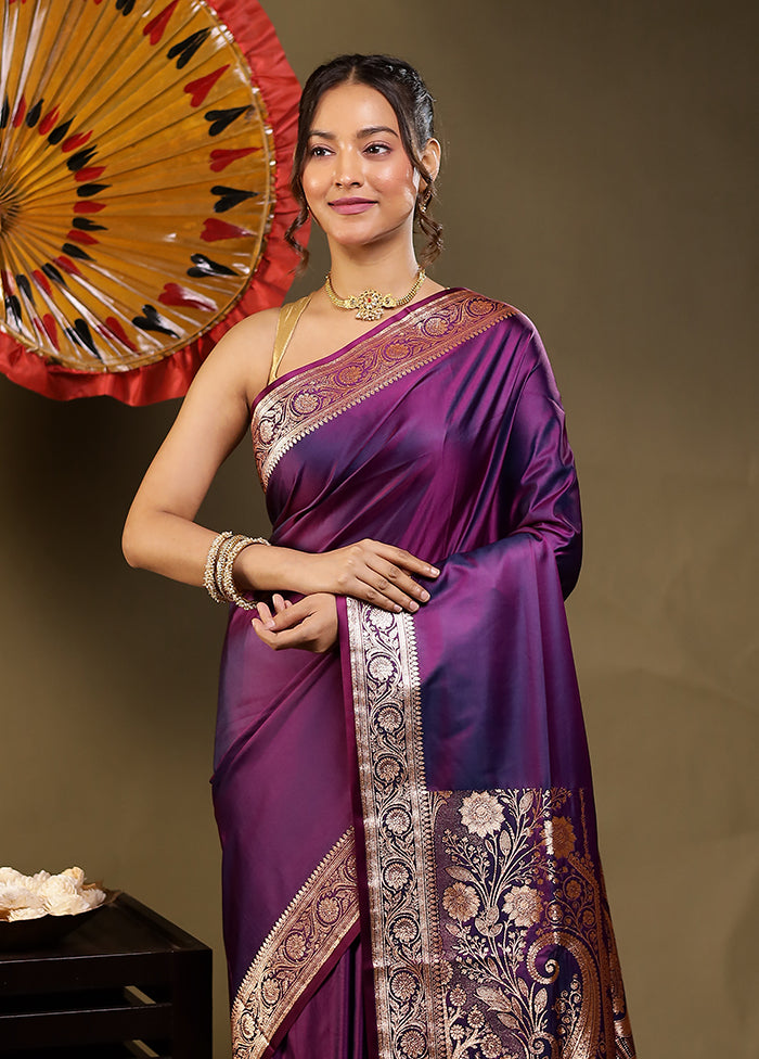 Purple Banarasi Silk Saree With Blouse Piece