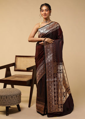 Maroon Banarasi Silk Saree With Blouse Piece