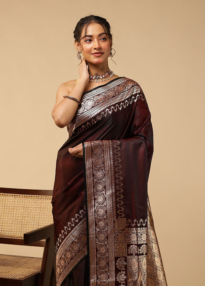 Maroon Banarasi Silk Saree With Blouse Piece