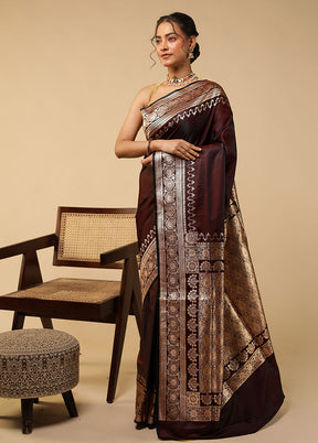 Maroon Banarasi Silk Saree With Blouse Piece