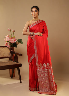 Red Banarasi Silk Saree With Blouse Piece