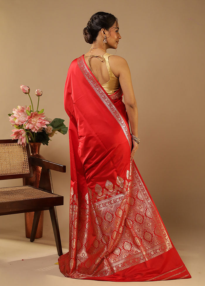 Red Banarasi Silk Saree With Blouse Piece