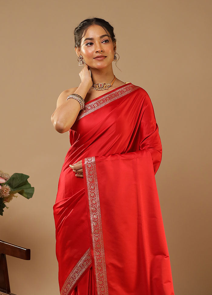 Red Banarasi Silk Saree With Blouse Piece