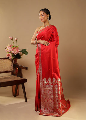 Red Banarasi Silk Saree With Blouse Piece