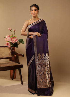 Purple Banarasi Silk Saree With Blouse Piece