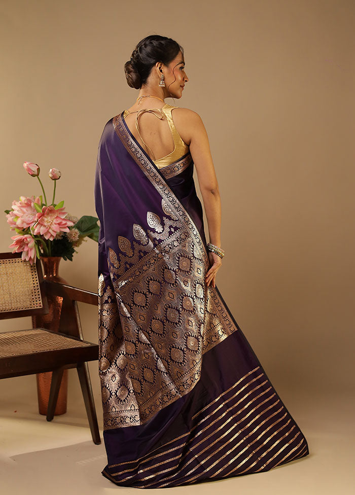 Purple Banarasi Silk Saree With Blouse Piece
