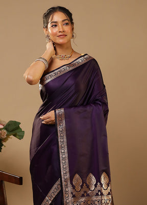 Purple Banarasi Silk Saree With Blouse Piece