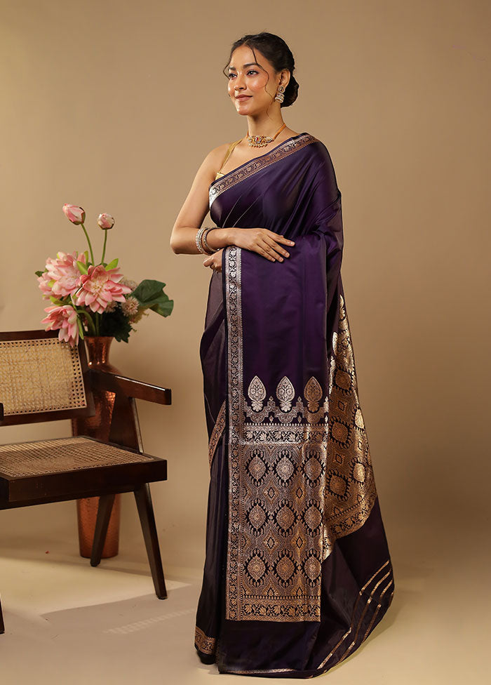 Purple Banarasi Silk Saree With Blouse Piece