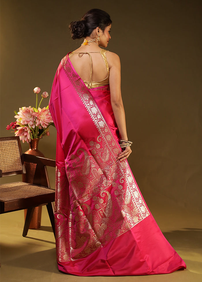 Pink Banarasi Silk Saree With Blouse Piece