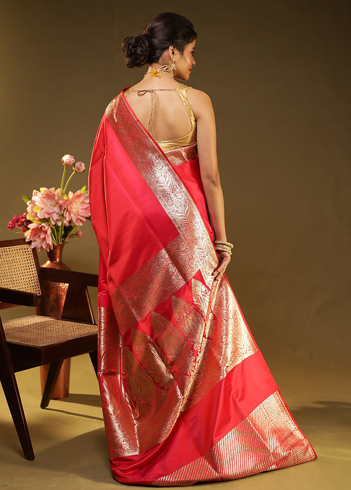 Pink Banarasi Silk Saree With Blouse Piece