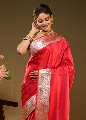 Pink Banarasi Silk Saree With Blouse Piece
