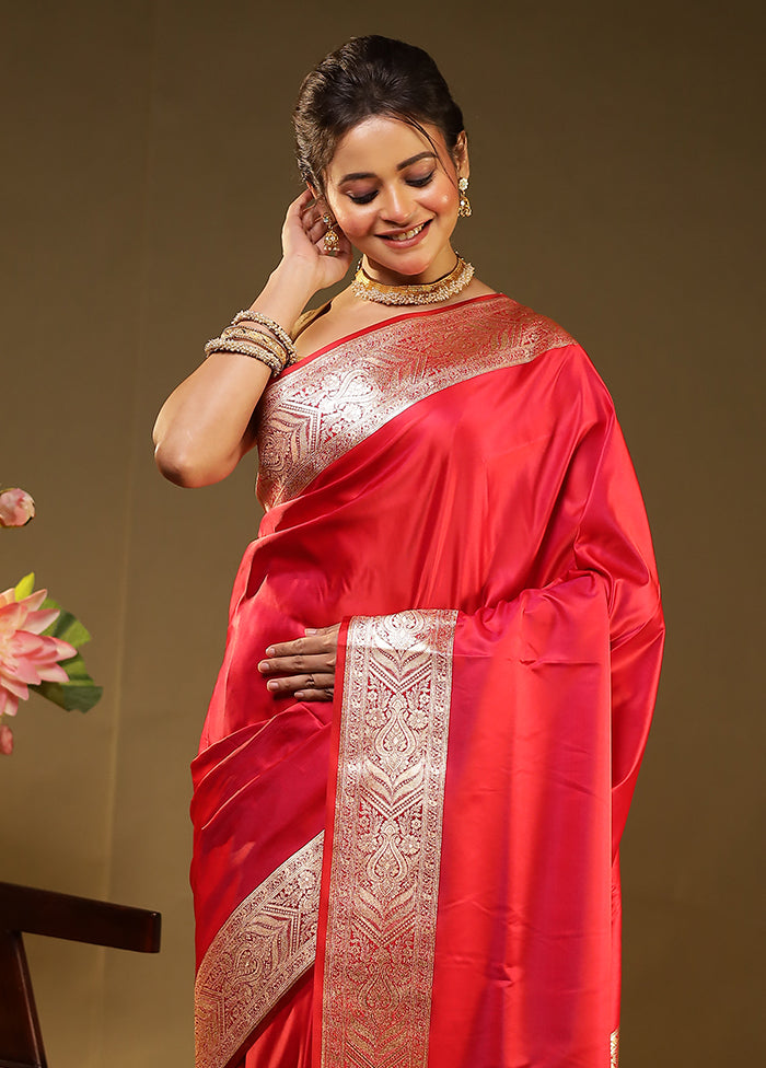 Pink Banarasi Silk Saree With Blouse Piece