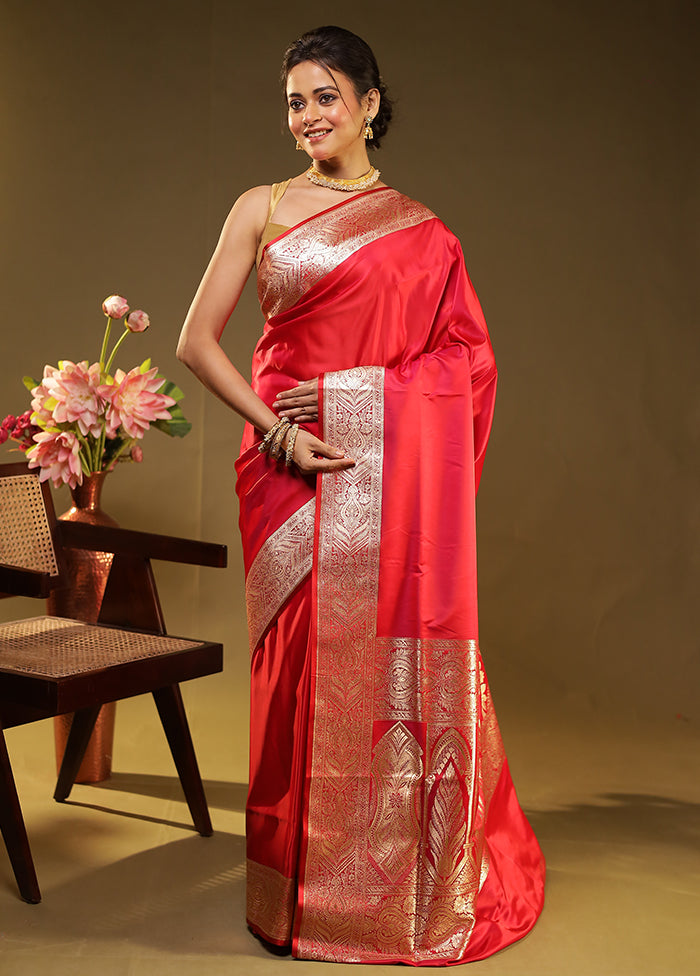 Pink Banarasi Silk Saree With Blouse Piece