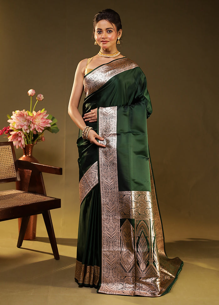 Green Banarasi Silk Saree With Blouse Piece