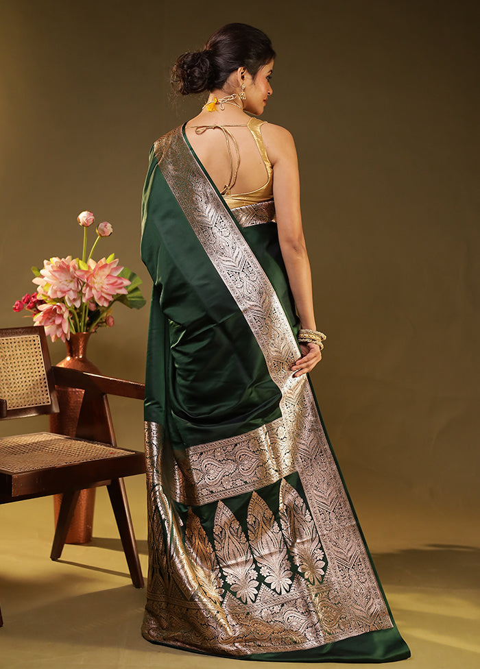 Green Banarasi Silk Saree With Blouse Piece
