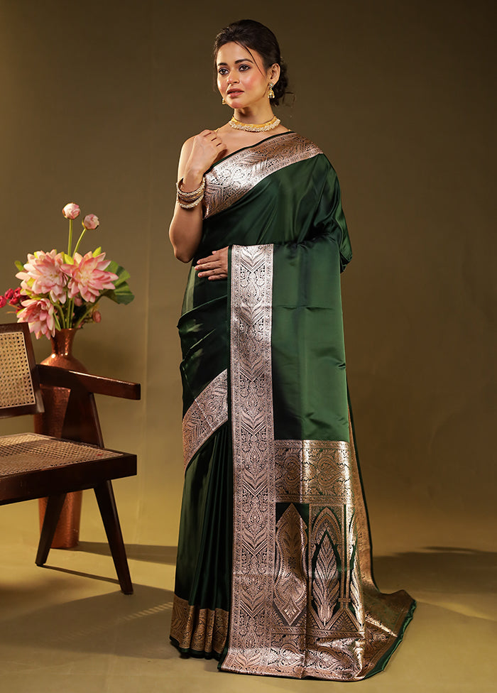Green Banarasi Silk Saree With Blouse Piece