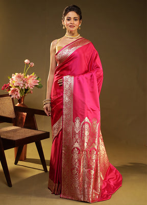 Pink Banarasi Silk Saree With Blouse Piece