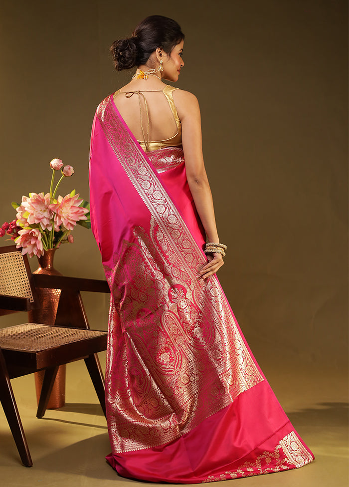 Pink Banarasi Silk Saree With Blouse Piece