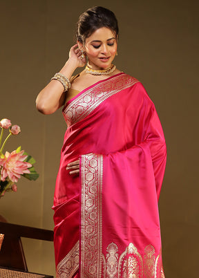 Pink Banarasi Silk Saree With Blouse Piece