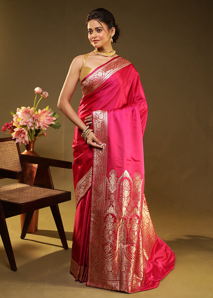 Pink Banarasi Silk Saree With Blouse Piece