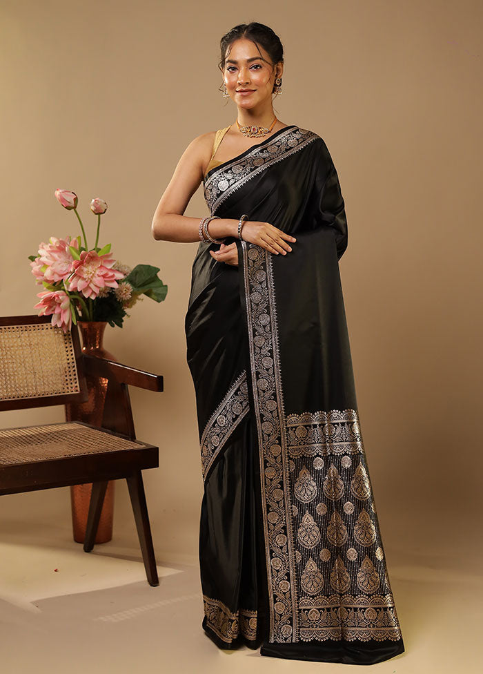 Black Banarasi Silk Saree With Blouse Piece