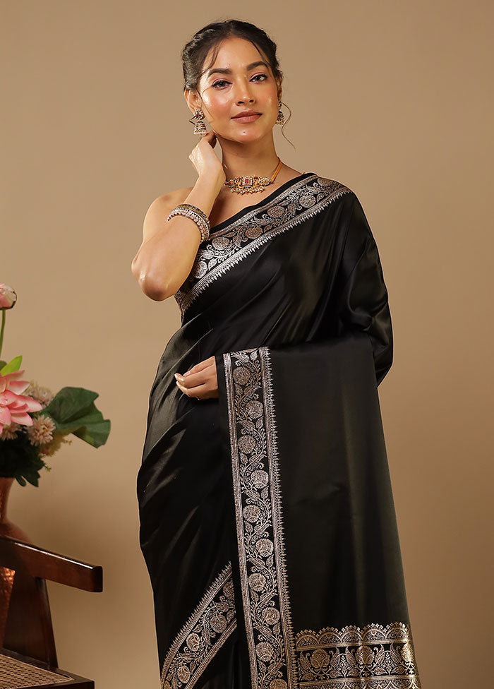 Black Banarasi Silk Saree With Blouse Piece