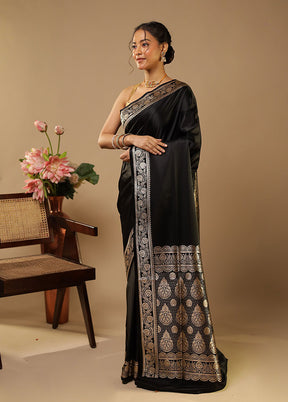 Black Banarasi Silk Saree With Blouse Piece