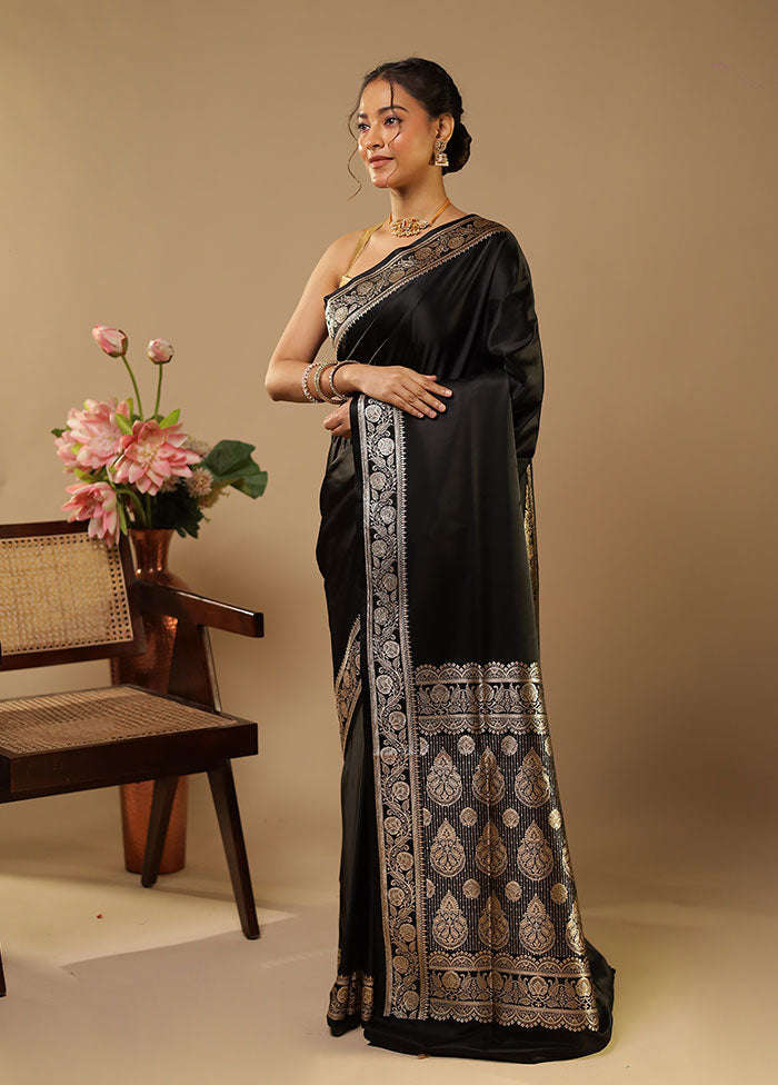 Black Banarasi Silk Saree With Blouse Piece