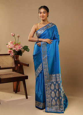 Blue Banarasi Silk Saree With Blouse Piece
