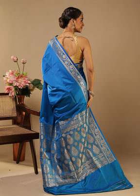 Blue Banarasi Silk Saree With Blouse Piece