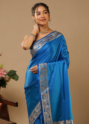 Blue Banarasi Silk Saree With Blouse Piece