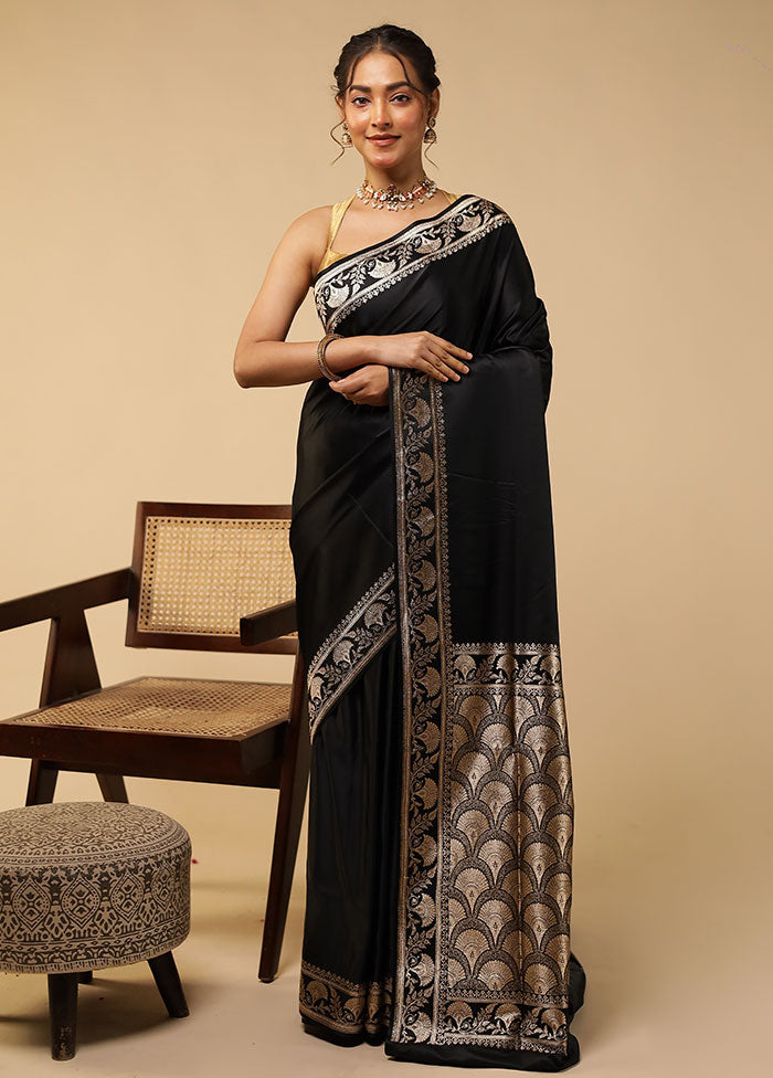 Black Banarasi Silk Saree With Blouse Piece