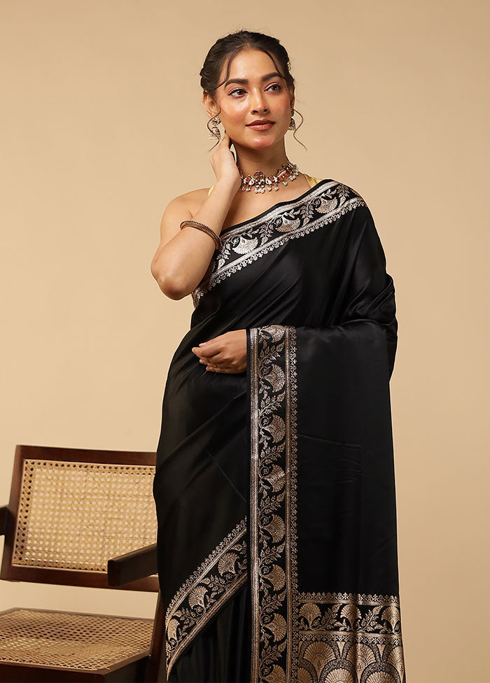 Black Banarasi Silk Saree With Blouse Piece
