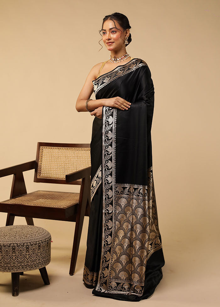 Black Banarasi Silk Saree With Blouse Piece