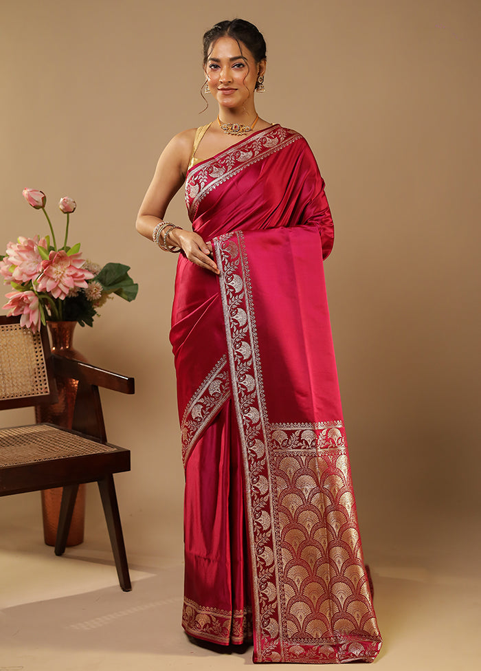 Pink Banarasi Silk Saree With Blouse Piece