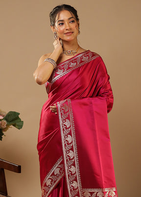 Pink Banarasi Silk Saree With Blouse Piece