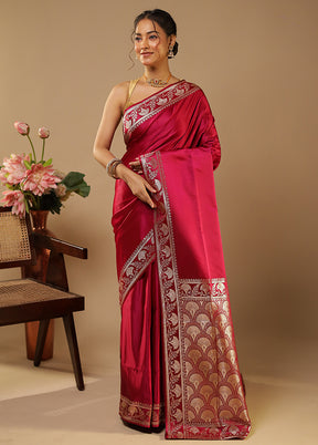 Pink Banarasi Silk Saree With Blouse Piece