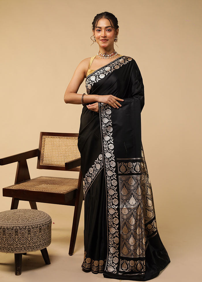 Black Banarasi Silk Saree With Blouse Piece