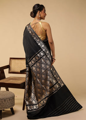 Black Banarasi Silk Saree With Blouse Piece