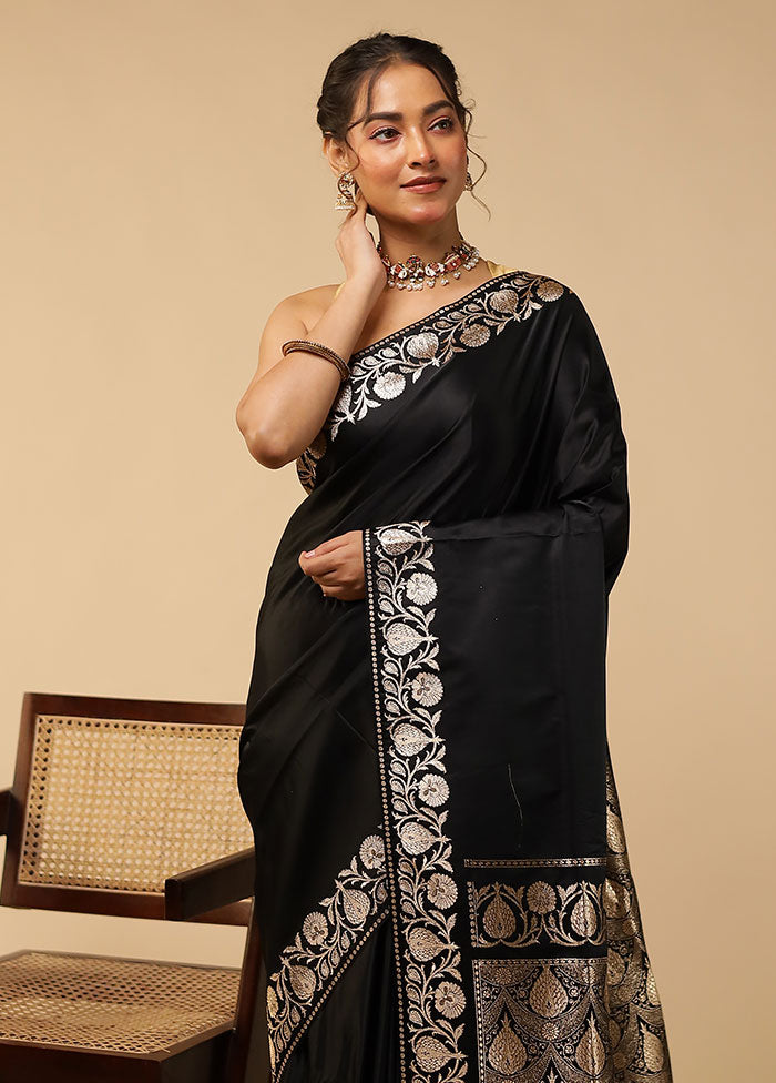 Black Banarasi Silk Saree With Blouse Piece