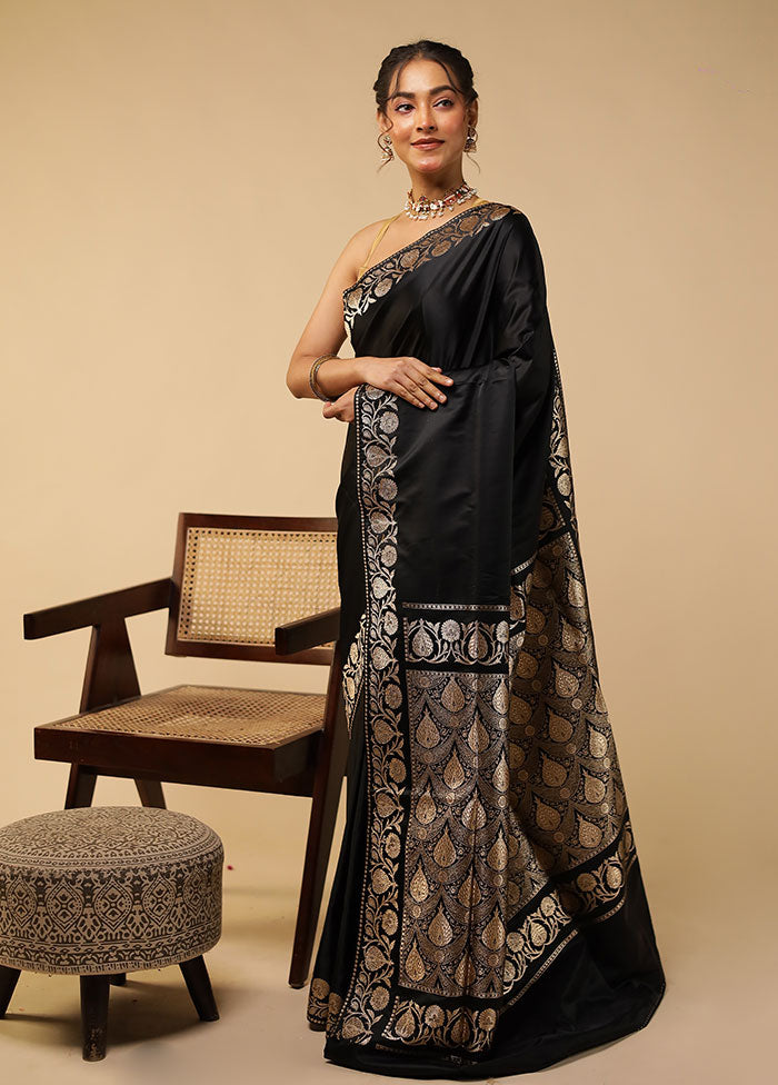 Black Banarasi Silk Saree With Blouse Piece