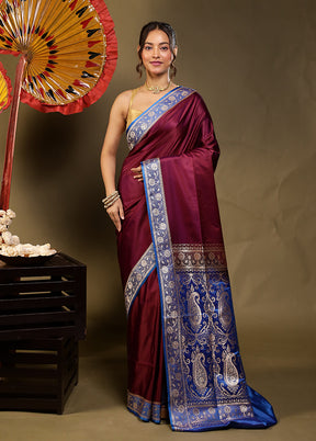 Purple Banarasi Silk Saree With Blouse Piece