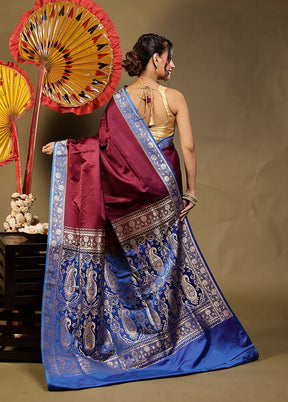 Purple Banarasi Silk Saree With Blouse Piece