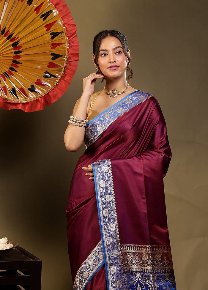 Purple Banarasi Silk Saree With Blouse Piece
