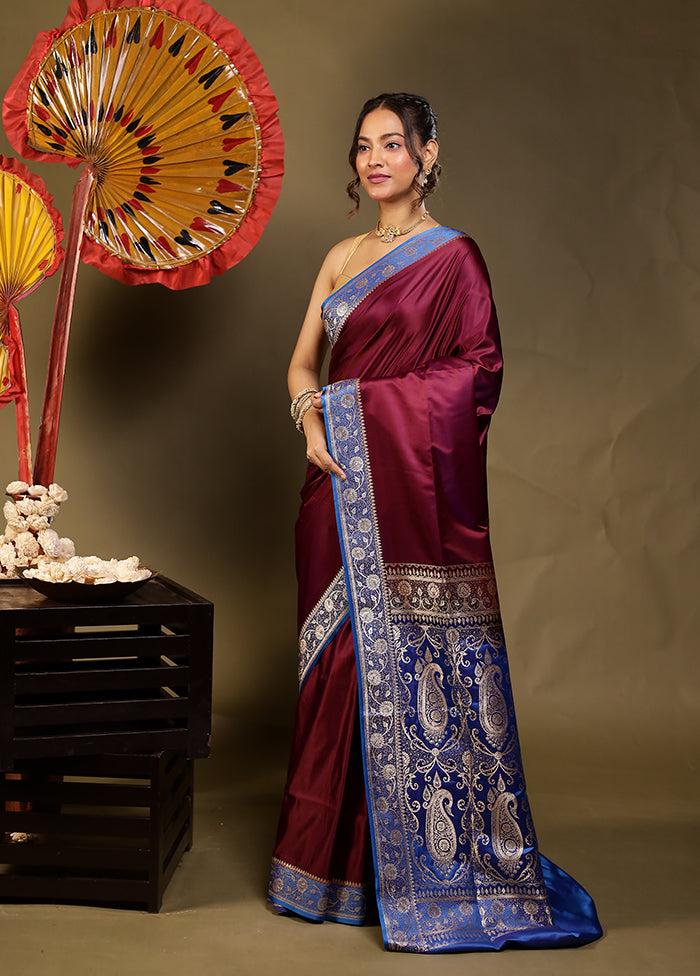 Purple Banarasi Silk Saree With Blouse Piece
